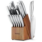 Knife Sets for Kitchen with Block, 15 Piece Kitchen Knife Set, Ultra Sharp Chef Knife Set for Kitchen, Dishwasher Safe, High Carbon Stainless Steel Knife Block Set with Sharpener, Silver