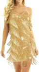 Women's Sequins Tassel Dance Costume 1920s Flapper Cocktail Party Dress Latin Ballroom Dance Dress (AU, Alpha, X-Large, Regular, Regular, Gold)