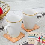 Femora Ceramic Coffee Mug - Set of 2 (320ml) 22k Liquid Gold Line White, Tea Cups, Stackable, Chip Resistant