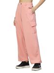 UZARUS Women's Relax Fit Cargo Trouser 4 Pockets Baggy Pants (L, Peach)