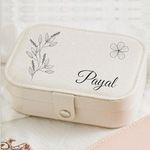 P Arts Faux Leather Precious Arts Gifts Personalised Jewellery Organiser Box For Women Travel Ring, Pendant, Earring, Necklace Storage Case 4.5 * 6.3 Inch (Off-White)