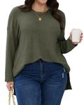 KARALIN Womens Plus Size Tops Fall Crewneck Waffle Knit Long Sleeve Shirts Side Slits Oversized Sweater Pullover(Army Green,4XL)