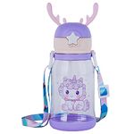 SKYTONE Cute Kids Water Bottle with Sipper, Water Bottle for kids, Sipper Bottle for Kids - Anti-leak Cartoon Kids Water Bottle for Kids (600 ML) (Purple)