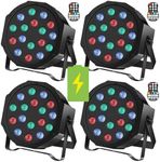 U`King Battery Powered Stage Lights, 18 * 2W RGB LED Par Can, DMX512 & Sound-Activated Wireless Uplights, 7 CH Rechargeable Par Lights for Party, Event, Wedding, DJ Show, 4 Pack