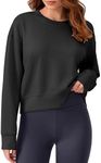 PINSPARK Cropped Crewneck Sweatshirt for Women Oversized Crop Top Crewneck Pullover Lightweight Long Sleeve Sweat Shirts Fall,Black Medium