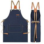 RockyToy Chef Apron Cotton-canvas Men Women Apron for Kitchen Painting Navy