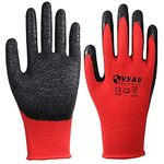 VSAV Safety 15 Pairs 13 Gauge Polyester Glove with Wrinkle-Grip Latex Palm (Large, Black/Red)