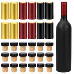 60 pcs Wine Bottle Cork Stopper with Plastic Top,Wine Sealer for Wine Bottles,Wine Sealer for Wine Bottles Cruise,PVC Heat Shrink Capsules,Black Plastic Top for Cruise,Home(Gold, Red and Black)