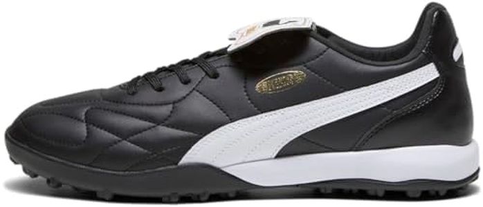 PUMA Men's King TOP Turf Trainer Soccer Cleats Sneaker, Black White Gold, 9.5