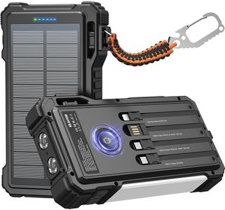 BLAVOR Solar Charger 20000mAh Built-in Cables, 20W Fast Charging Portable Power Bank with USB C, Camping Light, Flashlight, Battery Pack for iPhone 16 15 14 13 12 11, iPad, Samsung, Apple Watch