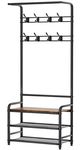 ZERDER Coat Rack, Entryway Hall Tree with Shoe Bench, 4-in-1 Coat Rack with 3-Tier Shelves, 1 Hanging Rod and 8 Hooks, Freestanding Coat Tree for Living Room, Bedroom, Rustic Brown ZER-016