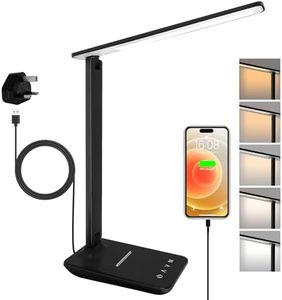 joyshie Desk Lamp Dimmable Led Table Lamp Reading Light with USB Charging Port, 5 Lighting Modes, Touch Control Desk Light, Foldable Nail Lamp for Studying Working Reading Office Bedside