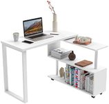 Ufurniture Computer Office Desk 360° Rotating L-Shaped Corner Desks Table Computer Workstation Combo Shelf Storage Space Saving (White)