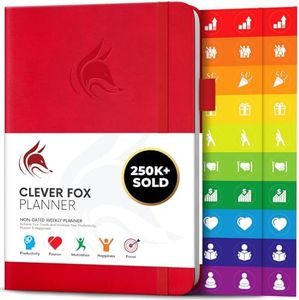 Clever Fox Planner – Undated Weekly & Monthly Planner to Increase Productivity, Time Management and Hit Your Goals – Organizer, Gratitude Journal – Start Anytime, A5, Lasts 1 Year, Red (Weekly)