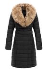 Bellivera Faux Leather Puffer Padding Long Jacket,Women Winter Bubble Coats with Detachable Fur Collar 5528 Black XL