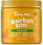 Zesty Paws Hairball Bites for Cats - Cat Furball Support - Functional Supplement with Omega 3 Fish Oil EPA & DHA + Zinc, Biotin & Psyllium Husk - Supports Gut & Skin Health - 60 Count