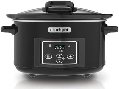 Crock-Pot Digital-Schongarer Slow Cooker mit Scharnierdeckel | einstellbare Garzeit | 4,7 Liter (4-5 Personen) | Schwarz (Rostfreies Metall) [CSC052X]