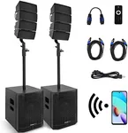 Pyle Line Array PA Speaker System Set - 1320W 3-Way Full Range Sound, Streaming, w/USB/SD Port, EQ, Echo Active and Passive Subwoofer, Woofer, Tweeter, 5 Band Graphic Equalizer