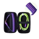 Formulamod USB C Coiled Keyboard Cable for Mechanical Keyboard,Coiled USB Aviator Cable for Keyboard, Pro Double Sleeved Cable with Organizer Zipper Bag. (Green & Purple)