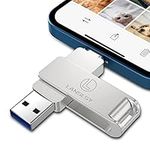 Photo Stick for iPhone 256GB,LANSLSY iPhone USB Flash Drive USB 3.0 External Storage,3 in 1 iPhone Flash Drive Memory Stick for iPhone/iPad/Android/PC/Mac(Silver)