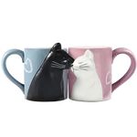 Cat Coffee Couple Mugs,Cute Funny Tea Cups Set,Wedding Mug for Wedding Gift,Wedding Decorations,Wedding Gifts for Bride and Groom,Kiss Matching Gift For Birthday,Anniversary,Engagement,Valentines Day