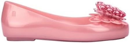 mini melissa Sweet Love Fly Jelly Flats for Girls - Sparkly Jelly Shoes for Girls w/Butterfly & Rhinestone Design, Ballet Flats, Girls Ballerina Flats, Kids Jelly Shoes, Pearly Pink, 2