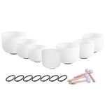 ENERGYSOUND Chakra Crystal Quartz Bowls 432 Hz Set of 7PCS Frosted Quartz Crystal Singing Bowl 7-12 inch - Sound Healing & Yoga Meditation