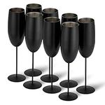 Oak & Steel - 8 Elegant Stainless Steel Black Matte Champagne Prosecco Flute Cocktail Glasses, 285ml - Unbreakable Glass Gift Set for Mothers Day Wedding Anniversary Birthday Party