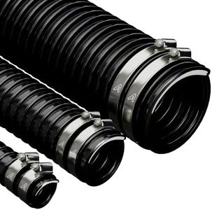 50mm (2") X 2 Metre Black Corrugated PVC Flexible Pond Hose with 2 Pipe Clips