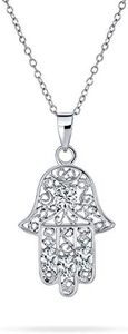 Bling Jewelry Yoga Delicado Filigrana Remolino Amuleto Talismán Fátima Mano De Dios Hamsa Colgante Collar Para Mujer Para Adolescente .925 Plata De Ley