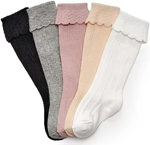 CozyWay Ruffled Knee-High Sock, 5 Pairs for Girls and Boys, Neutral Pastel Colors, 4-7 Years