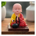 DIVE DECOR Moving Head & Hand Solar Buddha - Shaking Head Buddha Monk Statue for Car Dashboard, Home and Office Desktop, Moving Head and Hand for Health Wealth & Prosperity