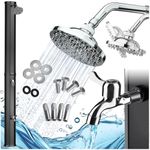 TecTake® 35L Solar Shower with 360° Shower Head, Corrosion-, Temperature- & UV-Resistant, Single-Lever Mixer & Foot Faucet, Easy Assembly - Portable Shower for Garden, Pool & Camping - Black