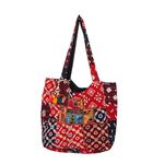 VM ANTIQUE DECOR Exim Commercials Reusable Jacquard Cotton Boxy Tote Bag for Women | Printed Multipurpose Handbag | Box Bag |Tote Bags for Shopping, Weekend Travel, College (RED)