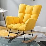 TANZEM Sun Loungers，Modern High Backrest Rocking Nursery Upholstered Accent Glider Rocker Armchair Living Room Lounge Chair,Garden Nursery Rocking Chair Modern Teddy Fabric Nursing Chair for Mom (