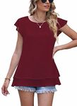 Lime Flare Women Dressy Double Layers Business Casual Blouse Tshirt Tops Summer Tunic Shirt (B# Burgundy,Medium,Medium,49.99)