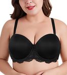 DotVol Women's Full Figure Strapless Bra Plus Size Underwire Contour Beauty Back Multiway Bra(42DD,Black)