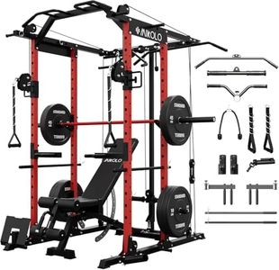 Mikolo K6 Power Cage, Power Rack with Cable Crossover System, Home Gym Packages with Weight Bench, Olympic Barbell, 230b Rubber Weight Set-Red