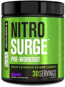 Jacked Factory NITROSURGE Pre Workout Supplement - Endless Energy, Instant Strength Gains, Clear Focus, Intense Pumps - Nitric Oxide Booster & Powerful Preworkout Energy Powder - 30 Servings, Grape