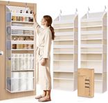 Ordovibe 5 Tiers Over the Door Organizer with 10 Mesh Side Pockets, 44 lbs Weight Capacity Closet Hanging Storage Organizer with Large Clear Window Kids Toys, Shoes, Diapers, Beige，2 Pack
