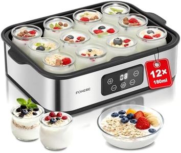 FOHERE Joghurtbereiter 25W inkl. 12 Glasbehälter à 180 ml für bis 2,16L Selbstgemachten Joghurt, Griechischer Joghurtmaschine mit Temperatur und Timer, LCD Display, Abschaltautomatik, BPA-frei