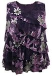 LEEBE Women and Plus Size Printed Mesh Ruffle Top (Small-5X), V Purple Florals Tank, Small