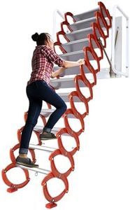 12 Steps Wall-Mounted Attic Ladder,Folding Stairs with Handrails,Maximum Load Capacity 880 Lbs,Attic Ladder Pull Down System-Suitable for Attics, Garages, Roofs, Basements (Orange White)