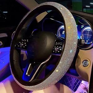 Carwales Car Bling Steering Wheel Cover for Women Girls 15 Inch Universal Colorful Crystal Rhinestone Diamond Rainbow Bling Accessories Anti Slip Wheel Protector Sparkling, Black