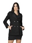 CHKOKKO Women Winter Wear Solid Double Breasted Long Coat Black L