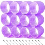 24 Pcs Hair Rollers Set, Hair Curlers With 12 Pcs 64MM Self Grip Jumbo Hair Rollers & 12Pcs Duckbill Clip, Salon DIY Hairdressing Curlers Hair Curlers Rollers Tools for Long Medium Short Hair