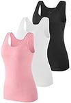 Vislivin Womens Supersoft Vest Tops Stretch Casual Tank Tops 3 Pack Black/White/Pink-1 L