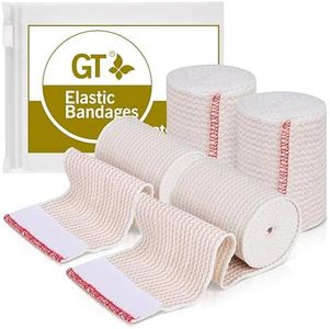 Premium Elastic Bandage Wrap (3" 4 Pack) - Hook & Loop Fasteners at Both Ends - Latex Free Hypoallergenic Compression Roll - Reusable Bandages for Waist, Legs, Elbow & Knee Wrap