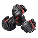 52.5 Lb Adjustable Dumbbell: Adjusts From 5-52.5 Lbs ; 15 Adjustable Weight Settings, COMPACT, SPACE EFFICIENT AND EASY TO USE (Pair of Dumbbells, Set of 2)