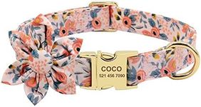 Flower Custom Dog Collar Printed Pet Nylon Dogs Collar Personalised Chihuahua Puppy Collars for Small Medium Large Dog (S, Beige)